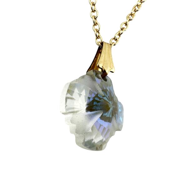 Vintage Aurora Borealis Crystal Fancy Cut Dainty Gem Gold Tone 18" Pendant - Picture 5 of 8